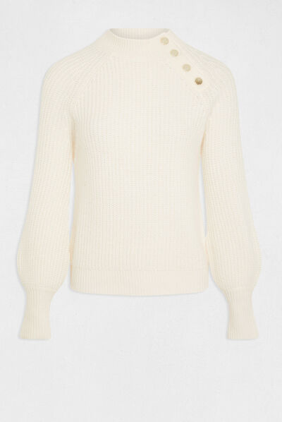 Pull manches longues col montant ivoire femme