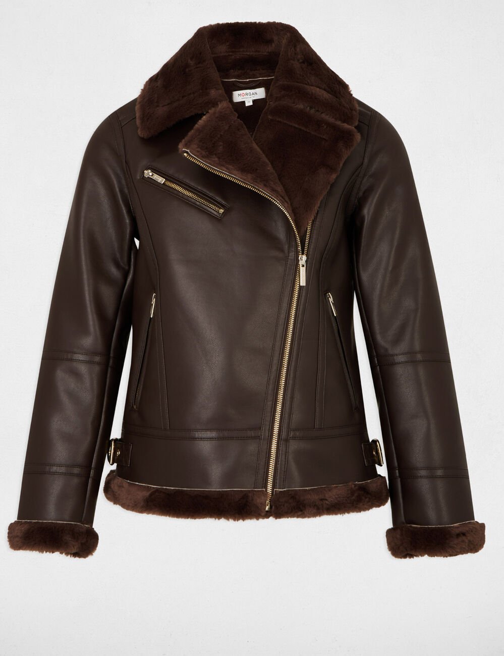 Oversized jack van imitatieleer donker bruin vrouw