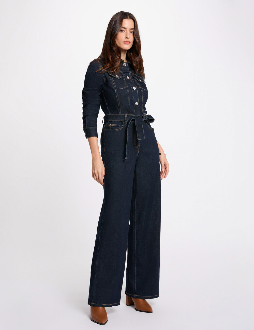 Wijde jeans jumpsuit ruw denim vrouw