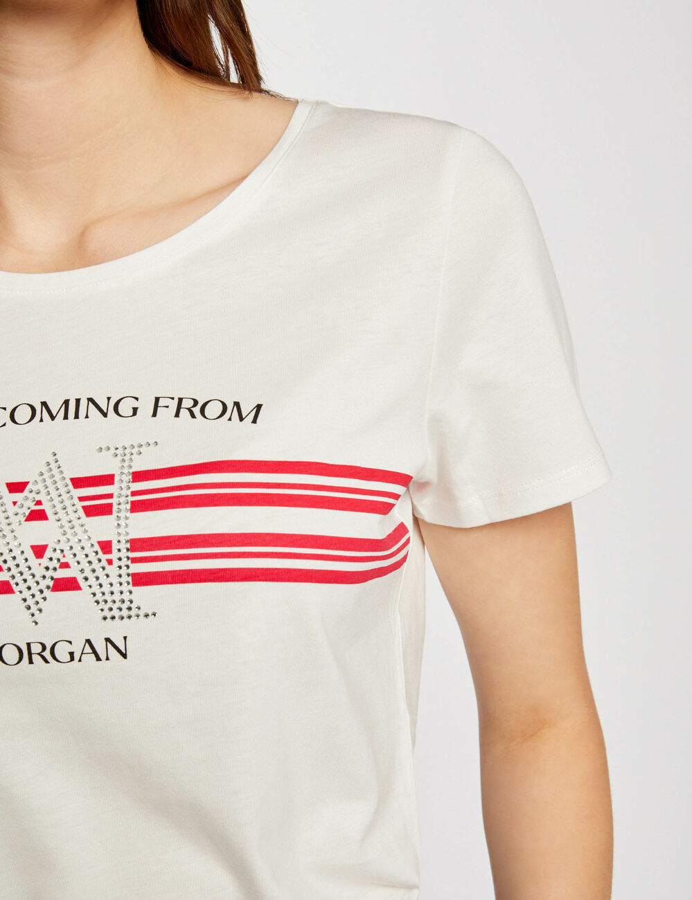 T-shirt met korte mouwen en strassstenen fuchsia vrouw