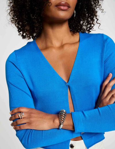 Gilet manches longues à col en V bleu electrique femme