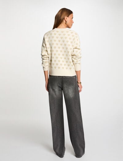 Pull col rond imprimé ivoire femme