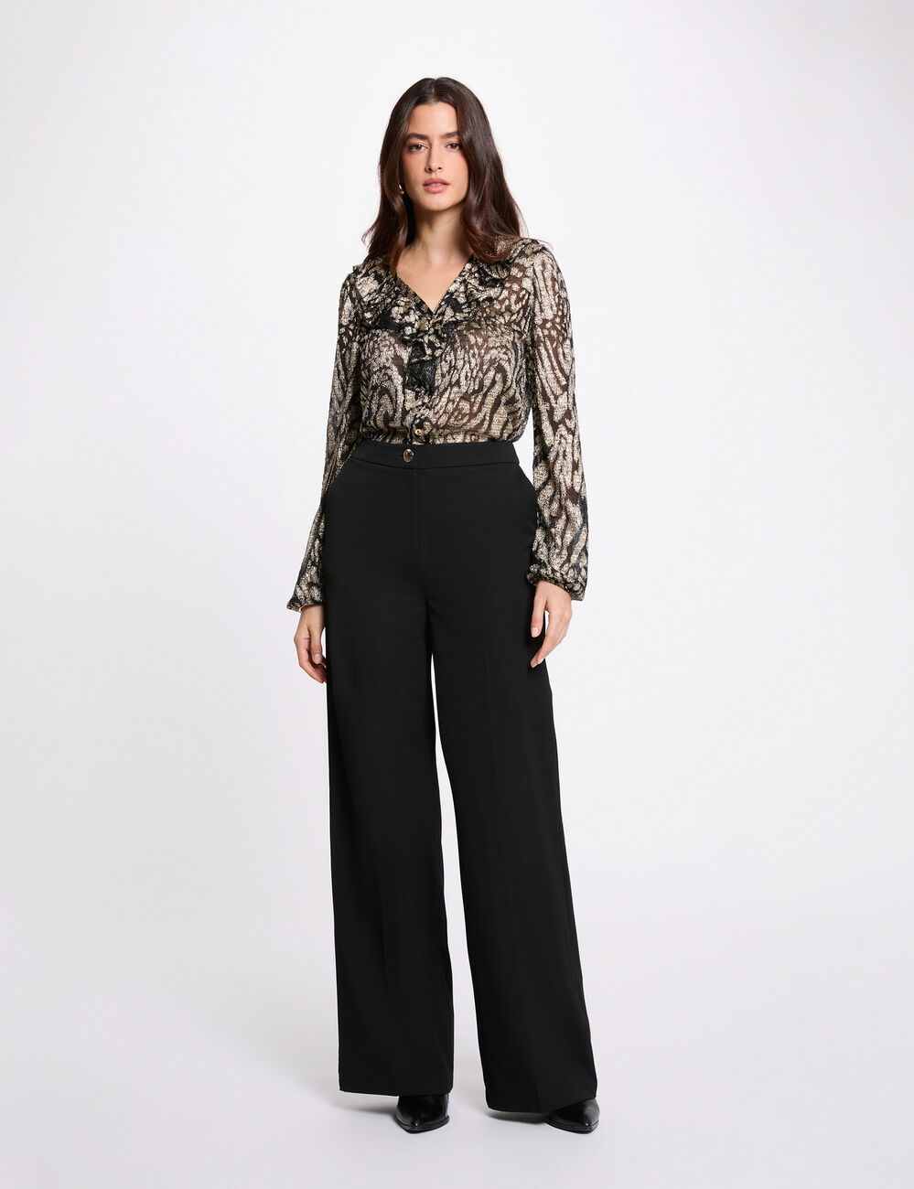 T-shirt manches longues col v jaune or femme