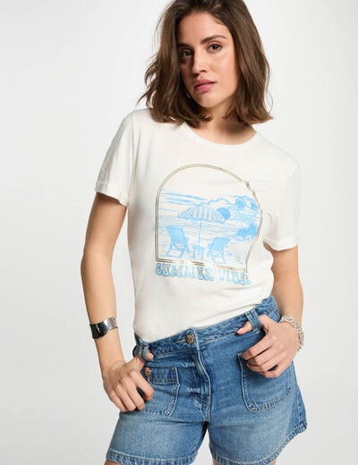 T-shirt à inscription blanc femme