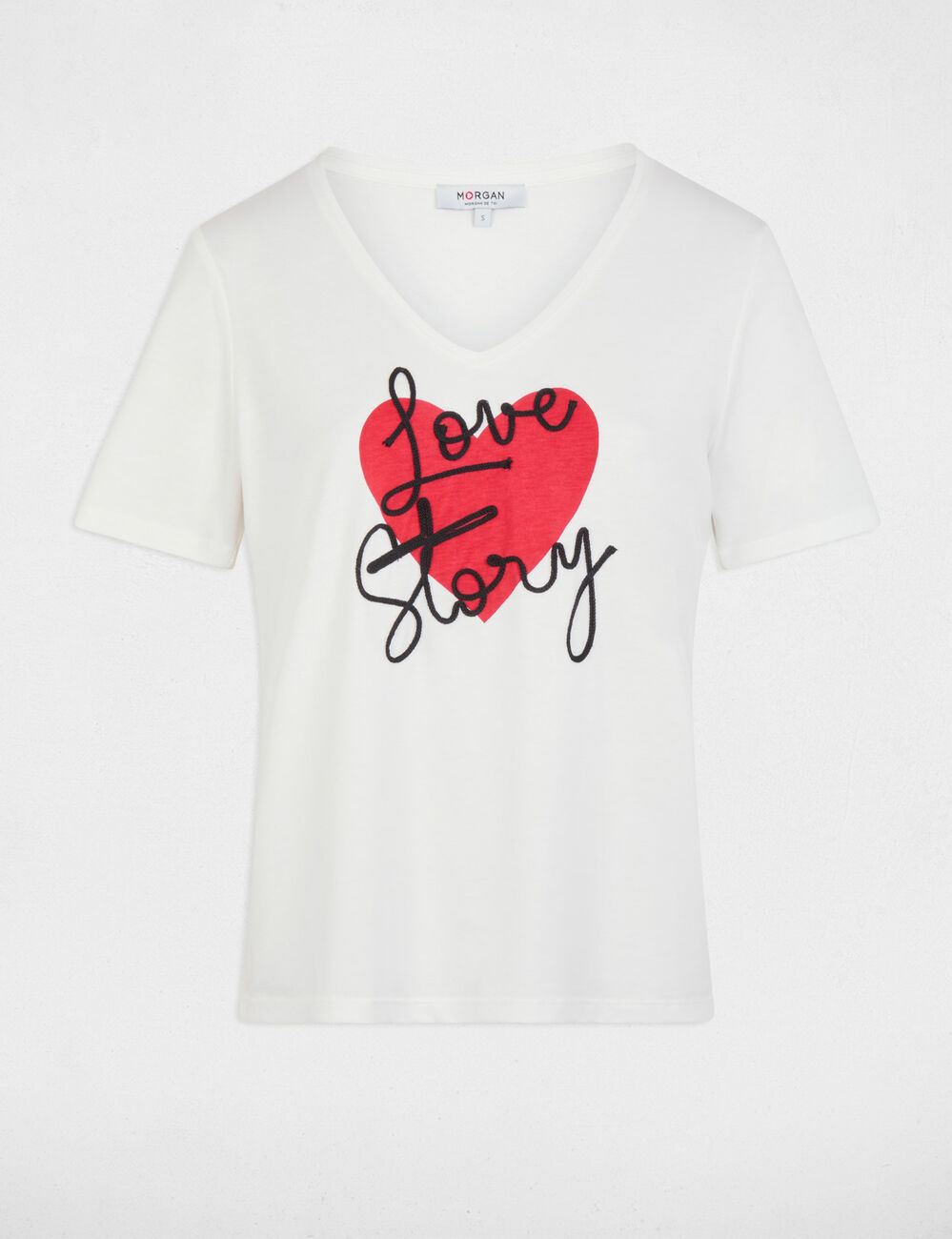 T-shirt col v manches courtes blanc femme