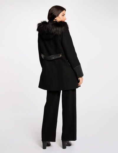 Manteau droit zippé à capuche noir femme