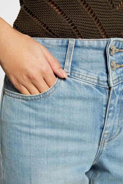 Jeans droit taille haute 7/8ème jean bleached femme