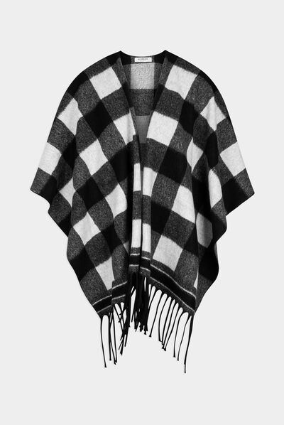 Poncho met ruitenprint zwart vrouw