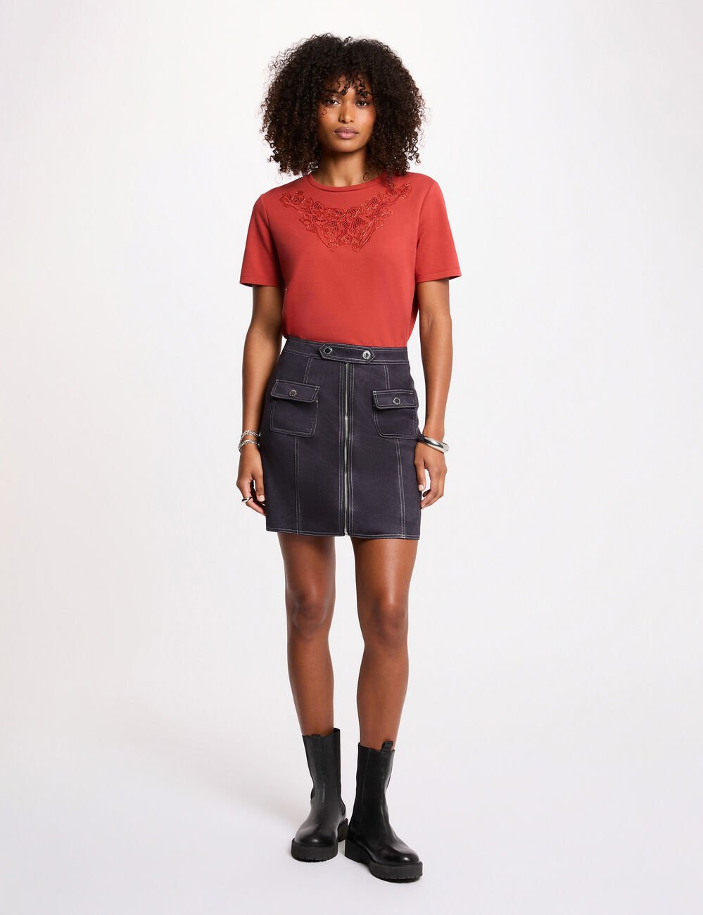 T-shirt manches courtes orange fonc&eacute; femme