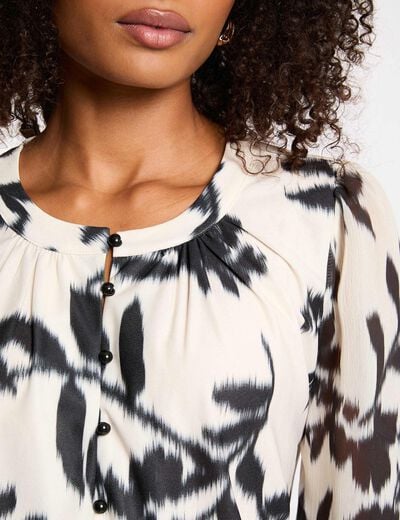 T-shirt van voile met lange mouwen helder wit vrouw