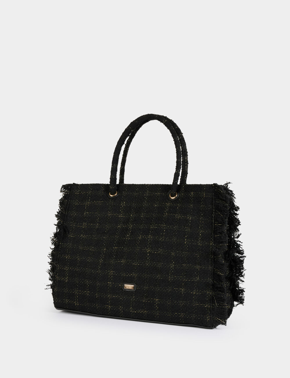 Tweed shopper met franjes zwart vrouw