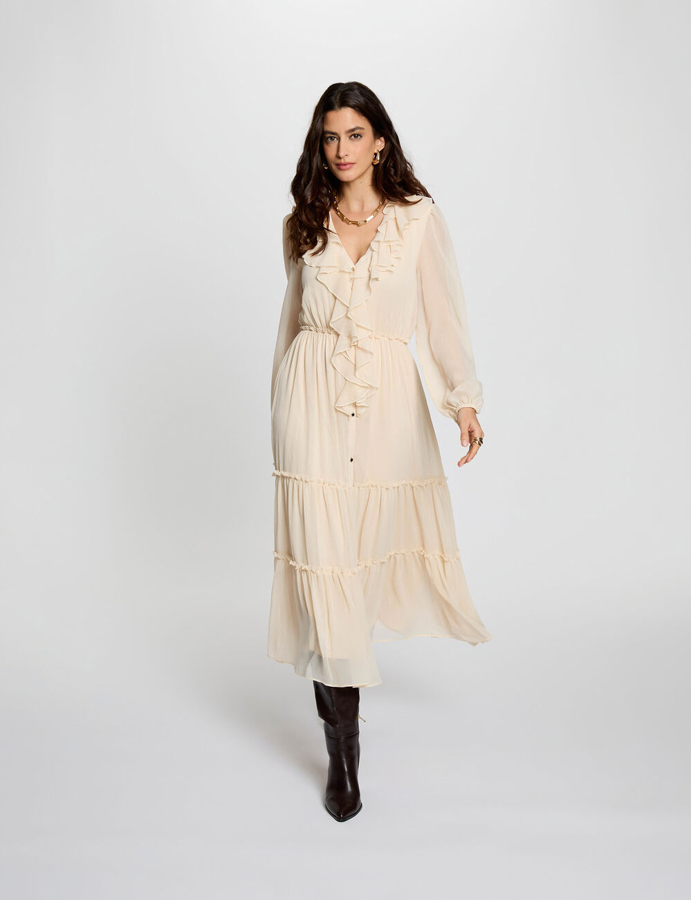 Robe longue fluide creme femme