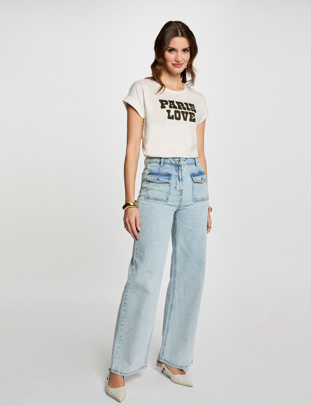 T-shirt met opschrift helder wit vrouw