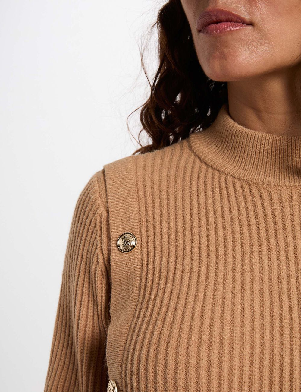 Robe courte tricot beige femme