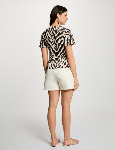 T-shirt cintr&eacute; col v multicolore femme