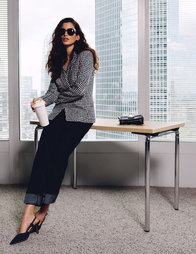 Rechte jeans met strass ruw denim vrouw