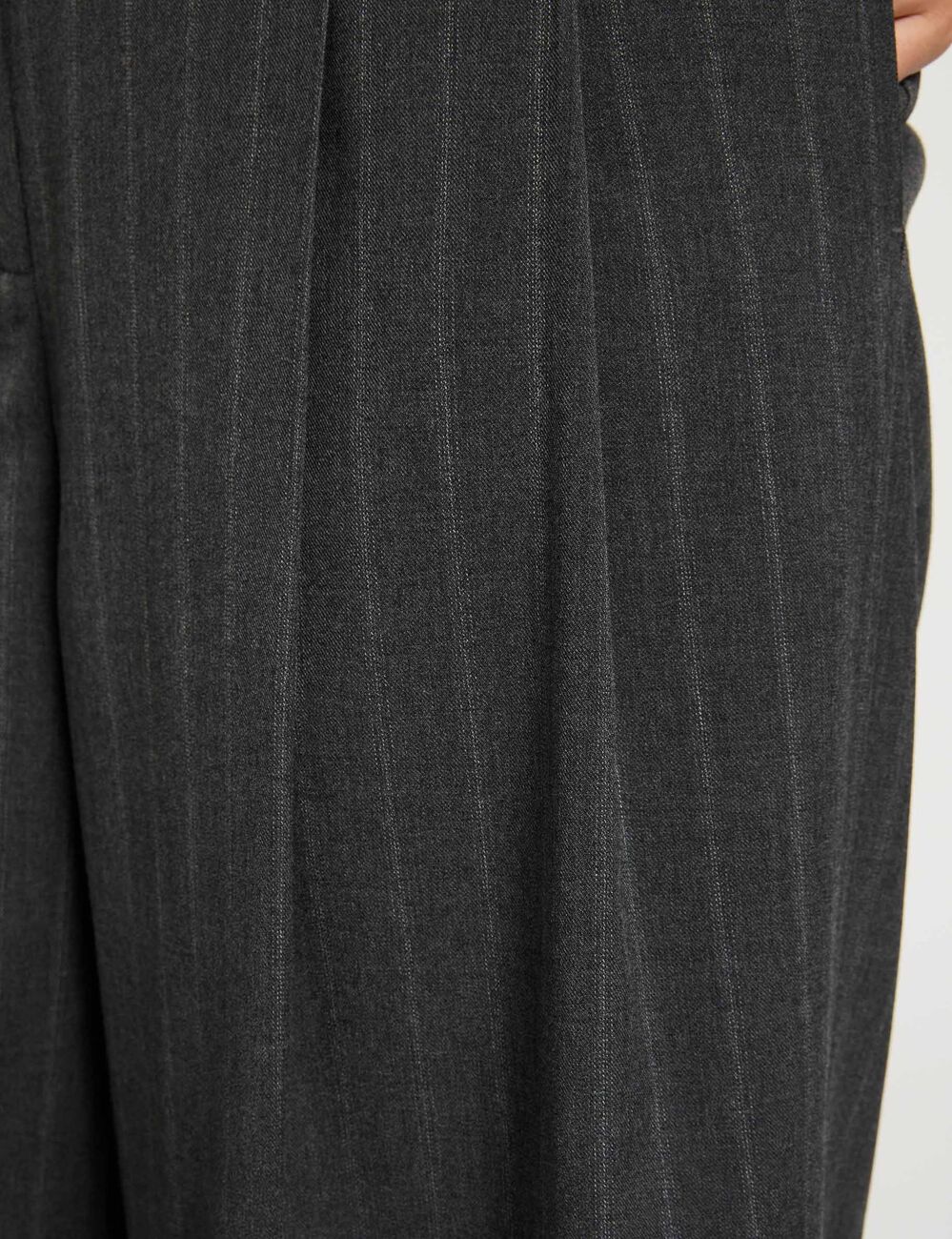 Hoge taille wijde broek donkergrijze denim vrouw