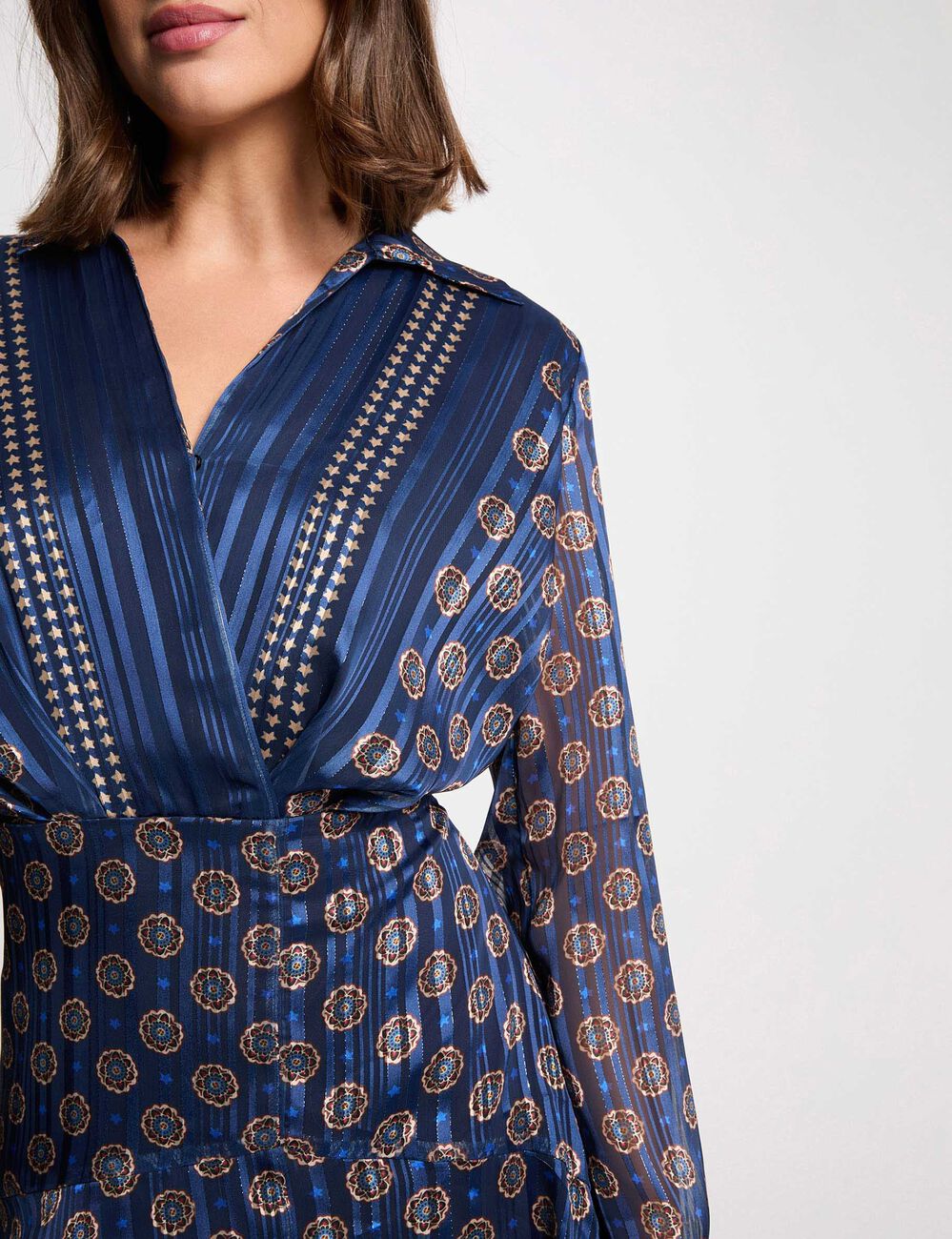 Robe fluide col v multicolore femme