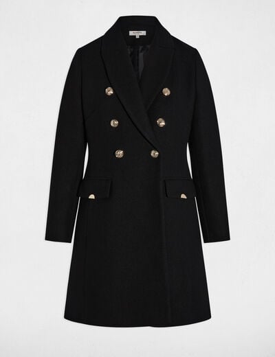 Manteau ajusté col tailleur noir femme
