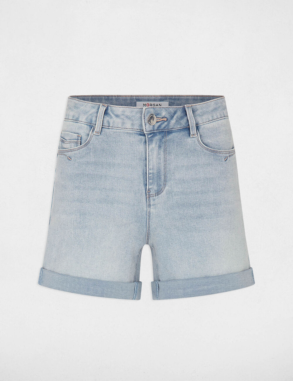Rechte denim short gebleekt denim vrouw