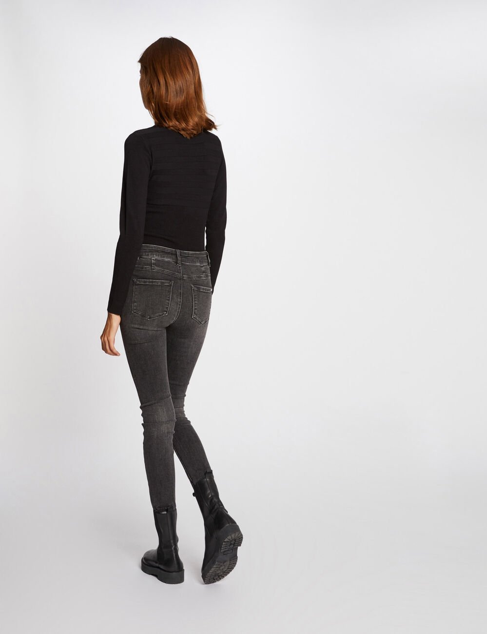 Pull manches longues avec col roul&eacute; noir femme