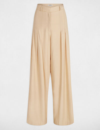 Wijde broek met plooien creme vrouw