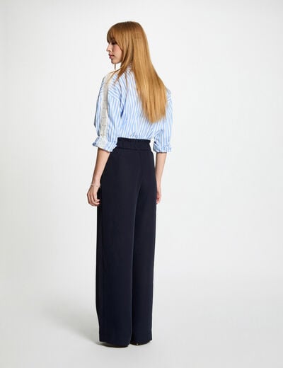 Hoge taille wijde broek marineblauw vrouw