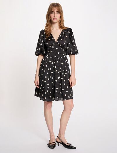 Robe courte manches bouffantes noir femme