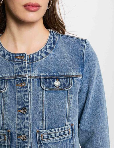 Veste courte en jean denim double stone femme