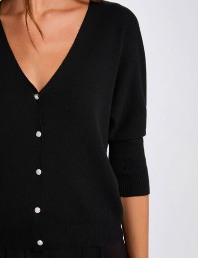 Gilet col en V manches longues noir femme