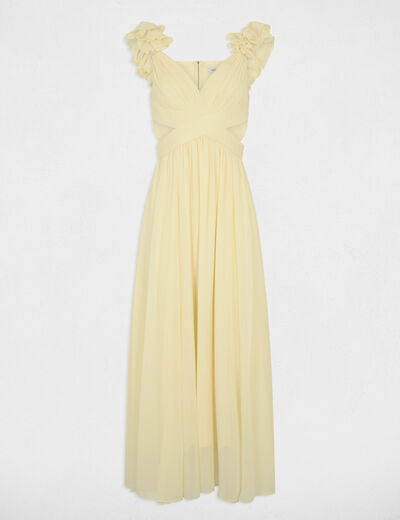 Robe longue droite fluide jaune pastel femme