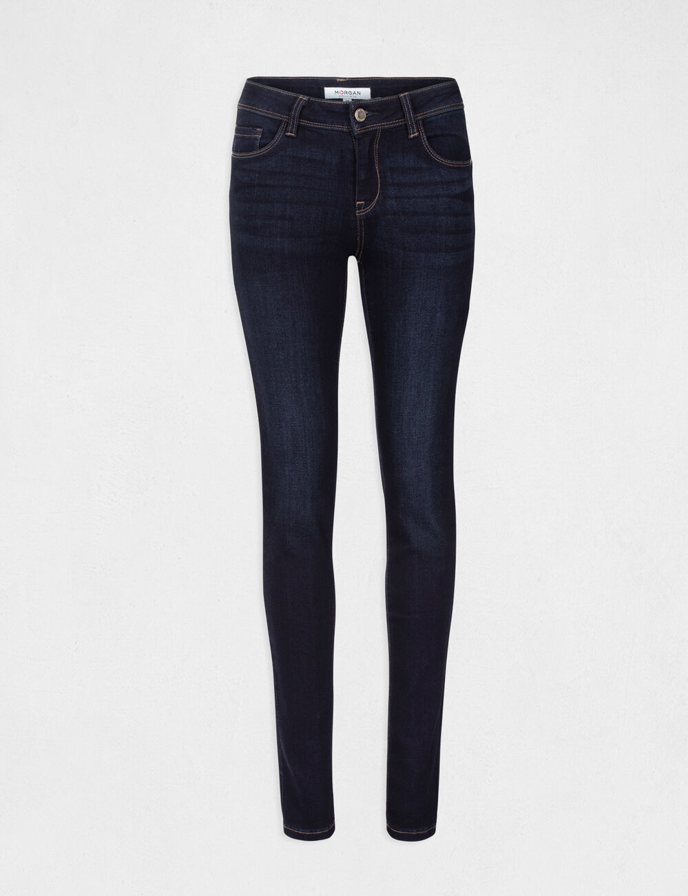 Jeans slim standaard-taille met zakken ruw denim vrouw
