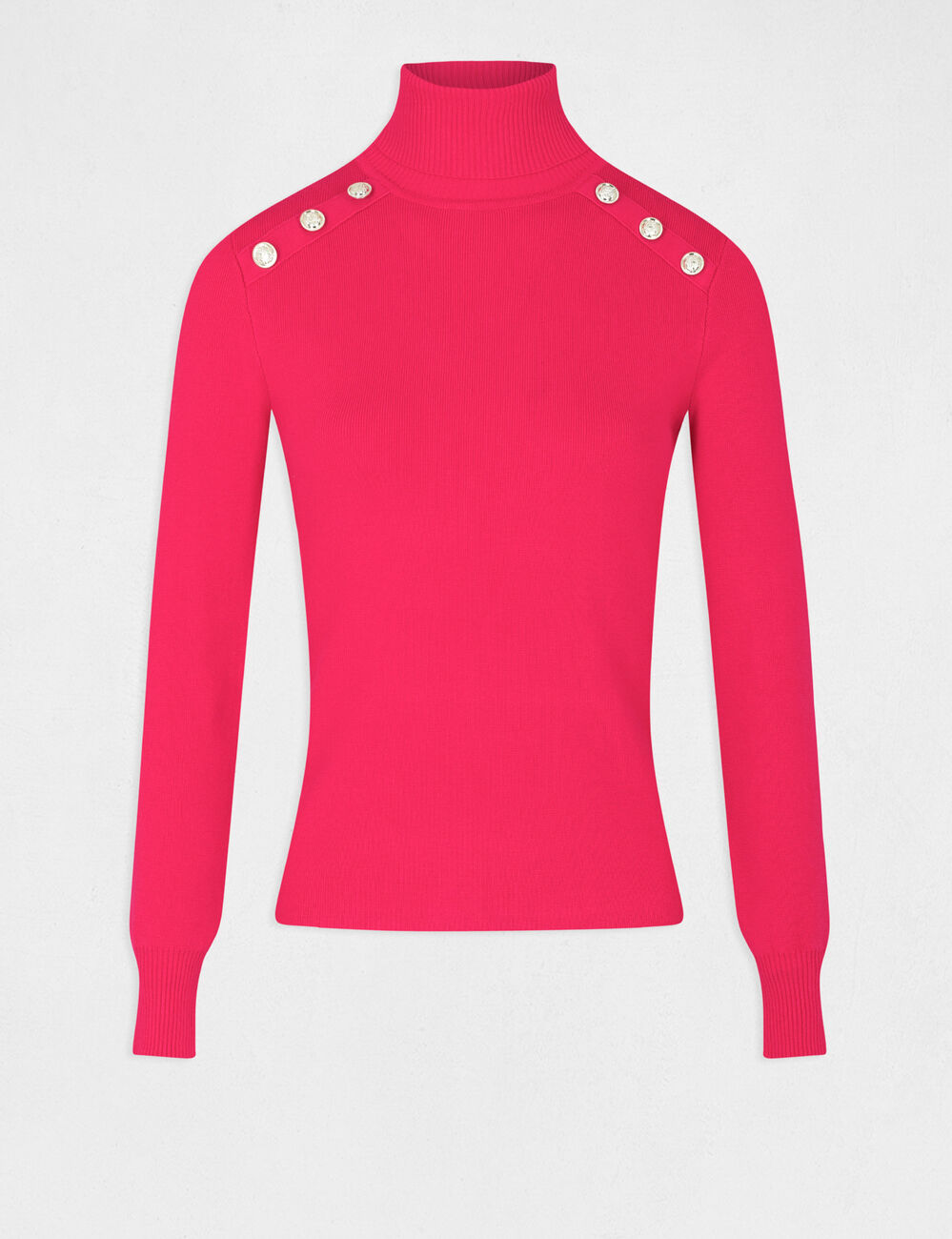 Pull manches longues &agrave; col roul&eacute; rose framboise femme