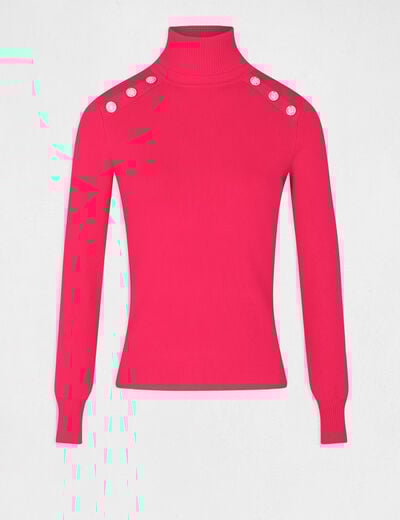 Pull manches longues &agrave; col roul&eacute; rose framboise femme