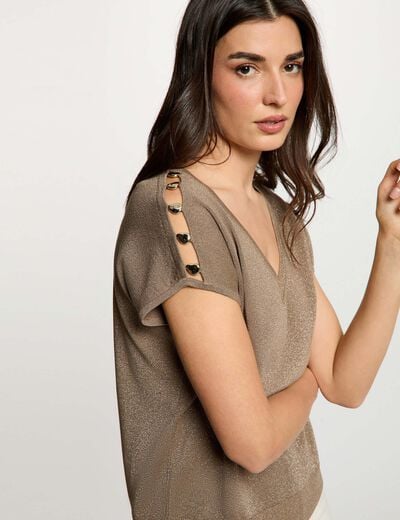 Oversized trui met V-hals taupe vrouw