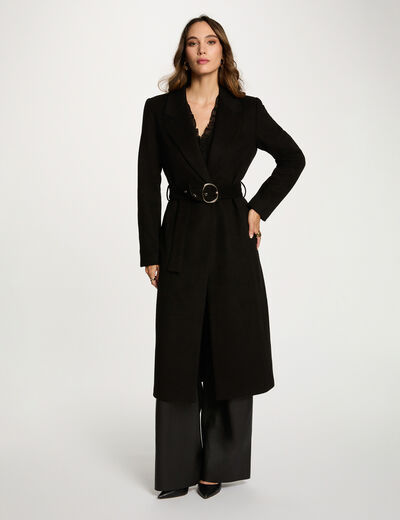 Manteau long ceinturé noir femme