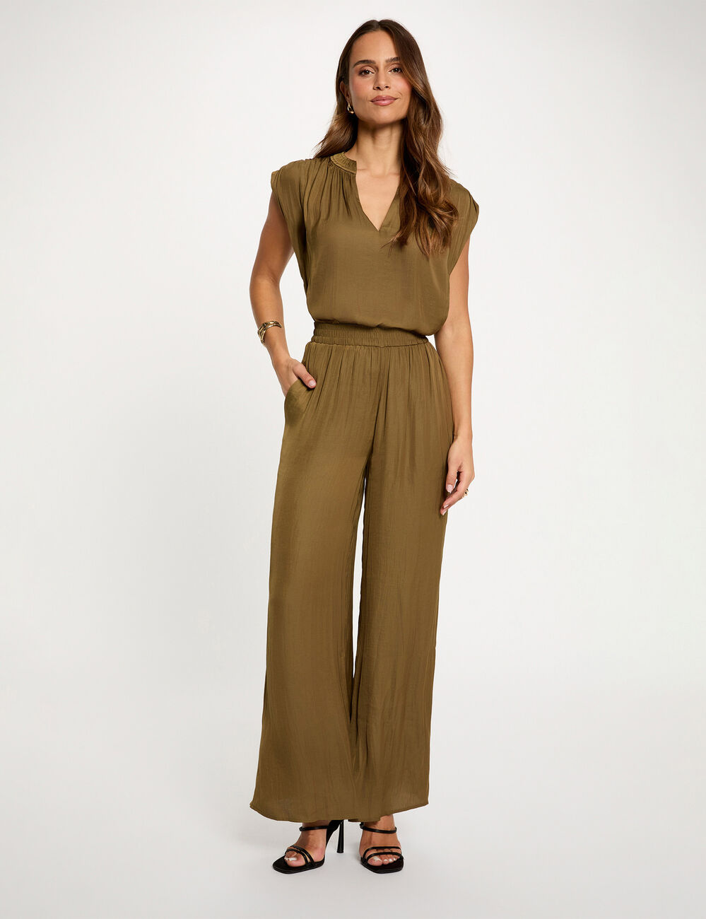 Luchtige wijde broek brons vrouw