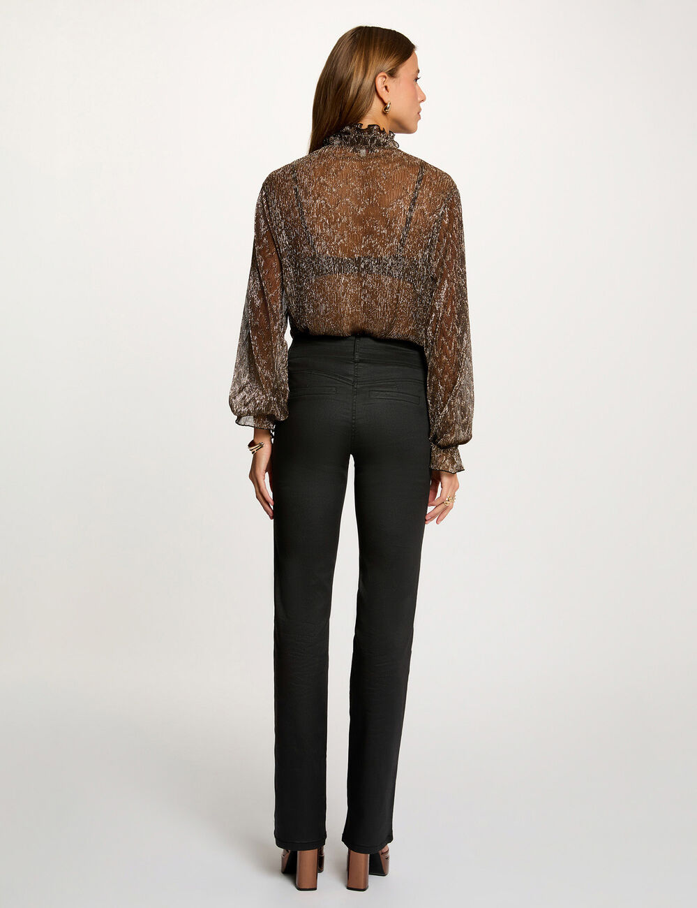 bootcut broek met coating zwart vrouw Bootcut broek met coating zwart vrouw