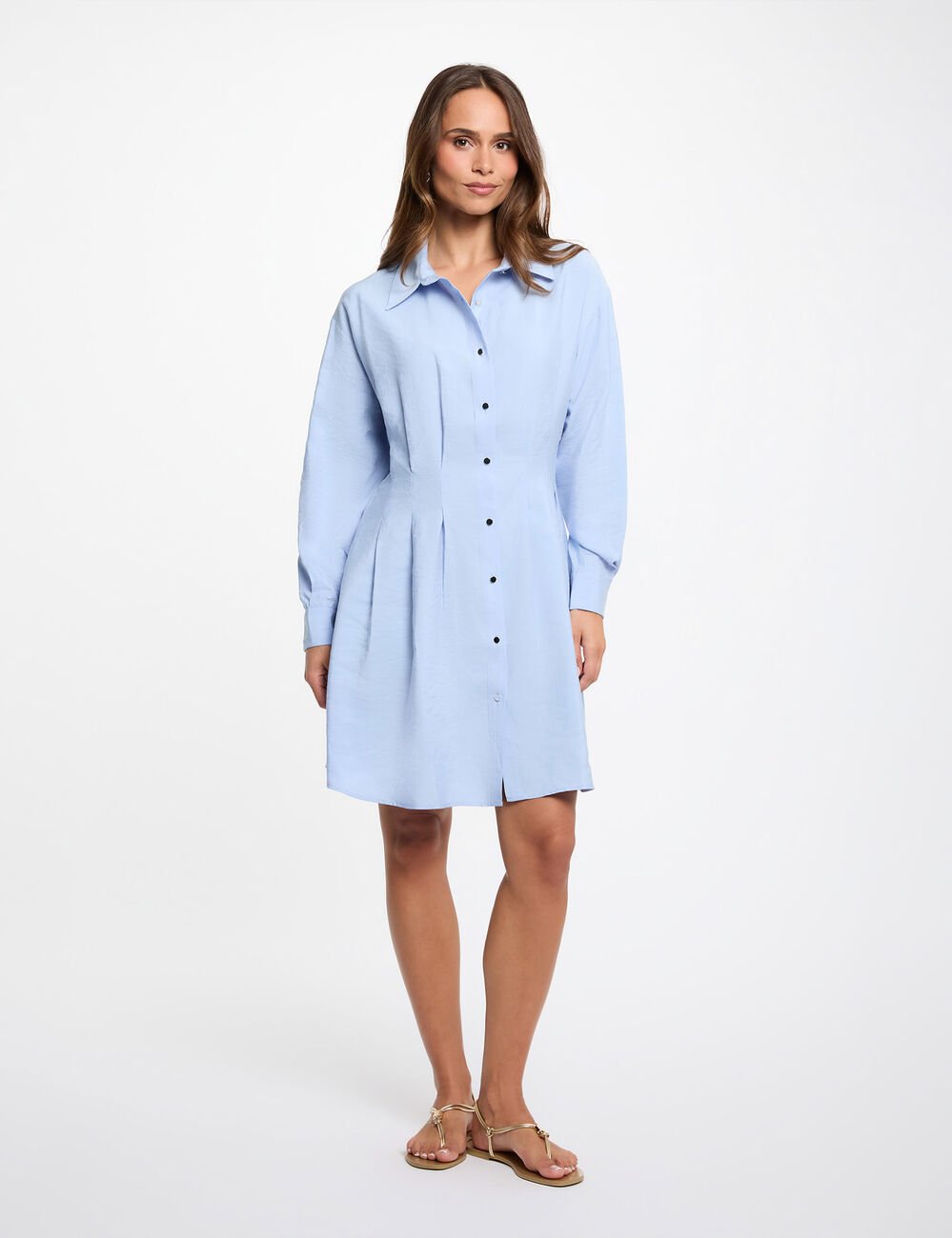 Robe chemise plis taille bleu ciel femme