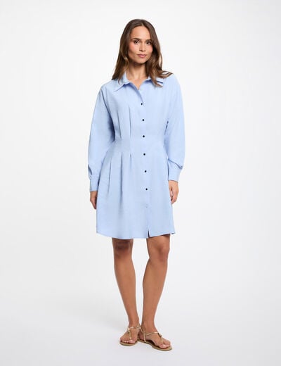 Robe chemise plis taille bleu ciel femme