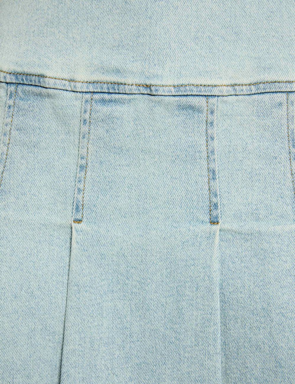 Jupe courte pliss&eacute;e denim bleach femme