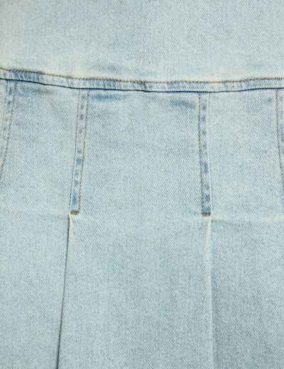 Jupe courte pliss&eacute;e denim bleach femme