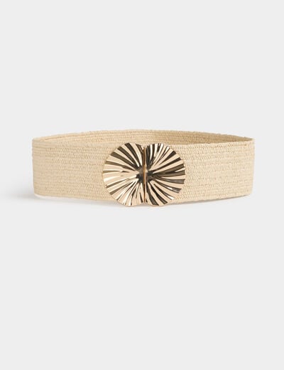 Ceinture large &eacute;lastique beige femme