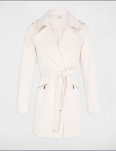 Manteau long ceinturé suédine ivoire femme
