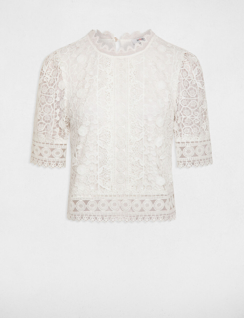Blouse met korte kanten mouwen ivoor vrouw