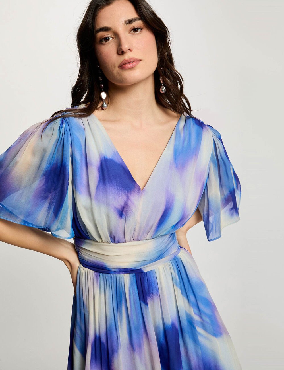 Robe courte col v multicolore femme