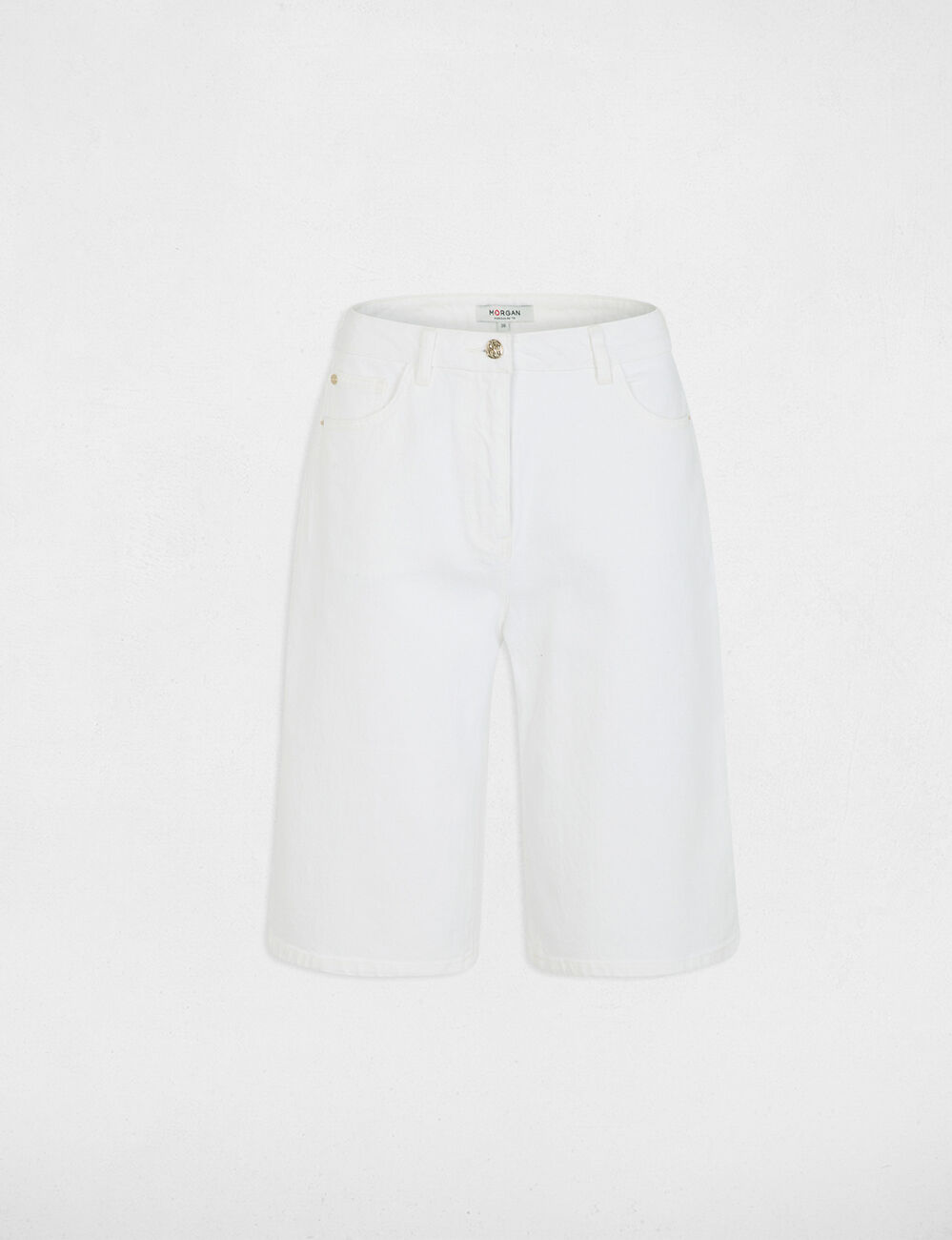 Short large taille haute blanc femme