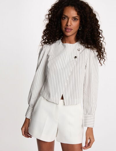 Blouse crois&eacute;e &agrave; rayures blanc femme