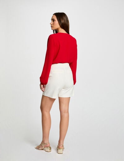 Short droit taille haute à pinces ecru femme