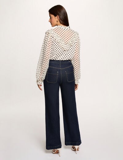 T-shirt van voile met V-hals helder wit vrouw